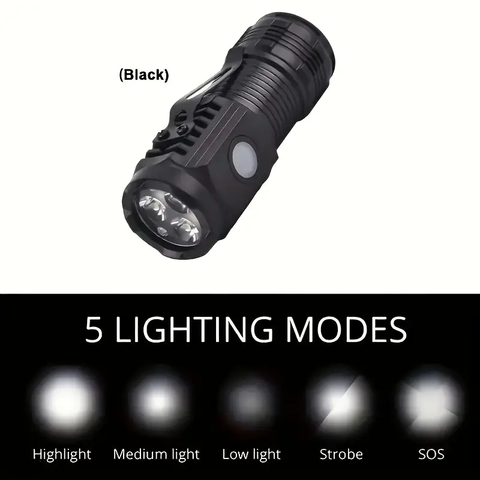 Linterna LED Mini Recargable por USB, 1pc, 5 Modos, Brillo de 3 LED, Portátil