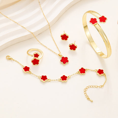 GoldWish™ | Juego De 5 Pulseras De La Suerte Con Cinco Hojas Y Flores Para Mujer, Con Dije De Trébol Acrílico Chapado En Oro 14k, Collar, Anillo Y Pendientes 🛒🔥🎁 |Envío GRATIS - 40% DE DESCUENTO|
