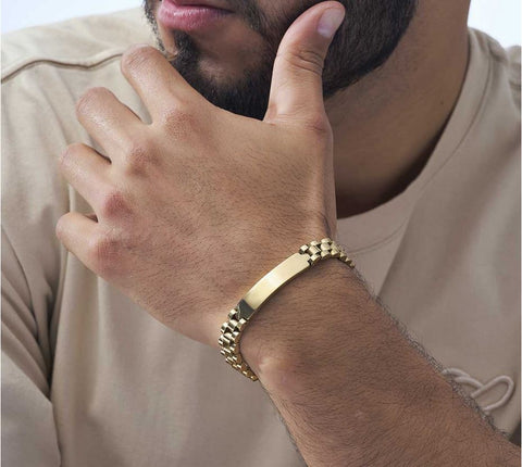 LuxeSteel™| Esclava Pulsera Curva De Lujo De Acero Inoxidable 10 mm Laminada En Oro Con Placa Robusta 🛒🔥🎁 |Envío GRATIS - 40% DE DESCUENTO|