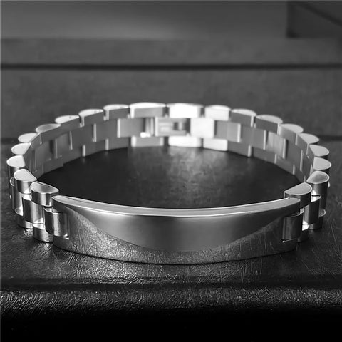 LuxeSteel™| Esclava Pulsera Curva De Lujo De Acero Inoxidable 10 mm Laminada En Oro Con Placa Robusta 🛒🔥🎁 |Envío GRATIS - 40% DE DESCUENTO|