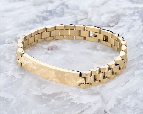 LuxeSteel™| Esclava Pulsera Curva De Lujo De Acero Inoxidable 10 mm Laminada En Oro Con Placa Robusta 🛒🔥🎁 |Envío GRATIS - 40% DE DESCUENTO|